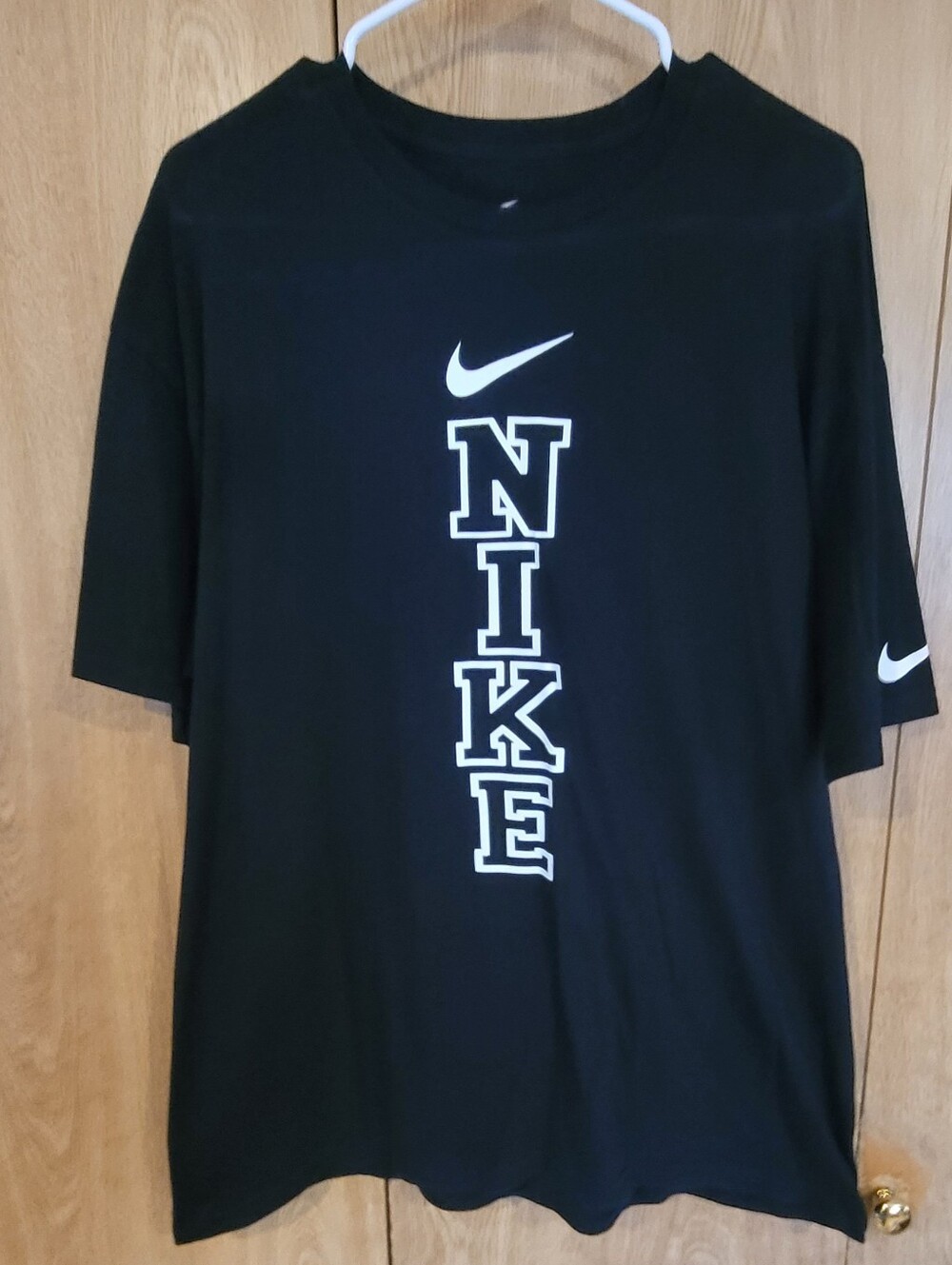 Nike Men's XL Black Premium T Shirt with Vertical White NIKE Logo